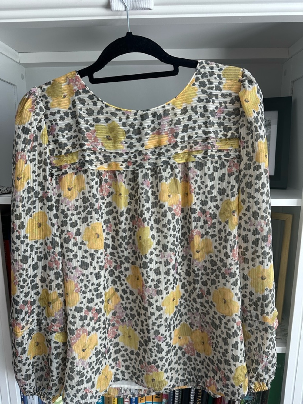 LOFT Floral Yellow & Gray Long Sleeve Blouse